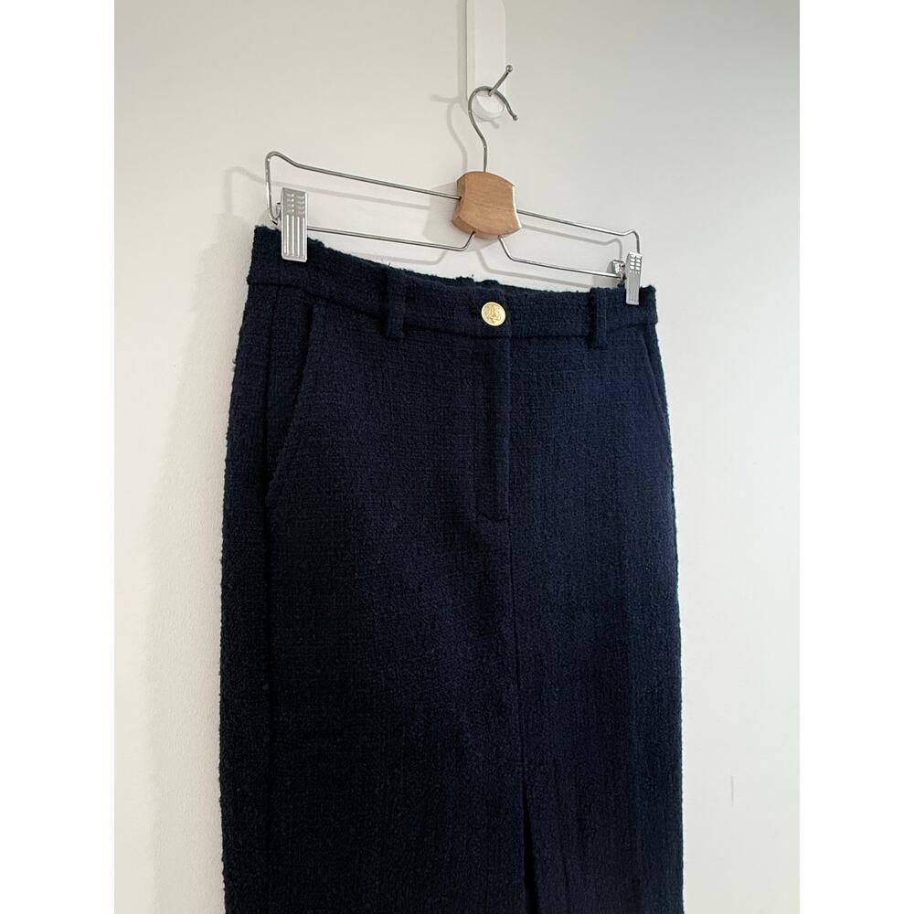 J CREW dark navy blue wool blend tweed Maritime midi pencil front slit skirt - Picture 3 of 9